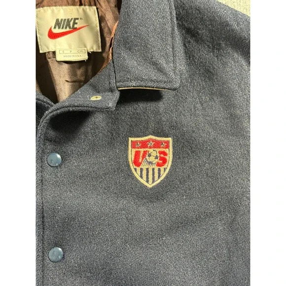 Vintage Nike US Soccer Varsity Jacket Mens Small Navy Blue Wool Leather Sleeves - Picture 4 of 16